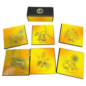 Set of 6 Handmade Nazca Lines Drink Coasters from Peru - 3.5" Square